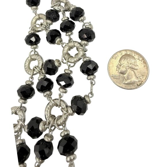 Sparkly Black Beaded Drape Necklace 21" Statement Bib Silver-Tone Formal Jewelry - Picture 10 of 11